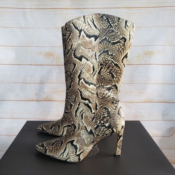 Vince Camuto Leather Senimda Pointy Toe Snake Print Heeled Boots Size 8 1/2M - Picture 5 of 16